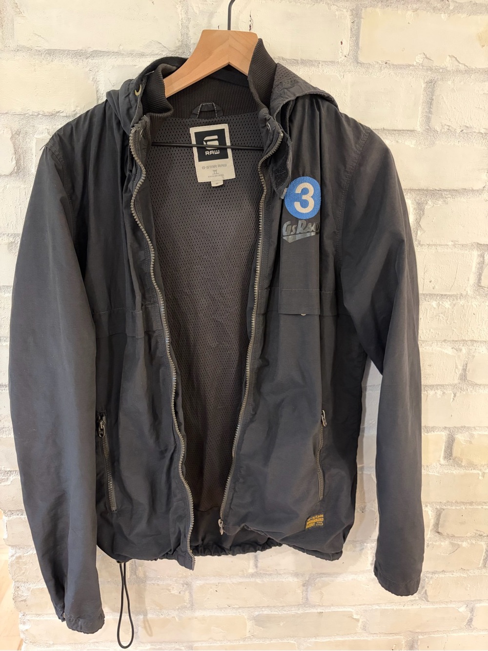 G-Star Black Windbreaker Jacket with Blue Accent
